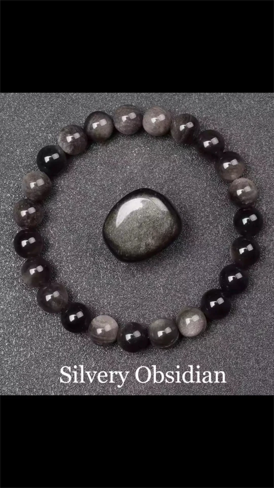 20 cm Silber Obsidian Silberobsidian NATUR Armband 8 mm  Powerarmband Chakra - Bild 1 von 1