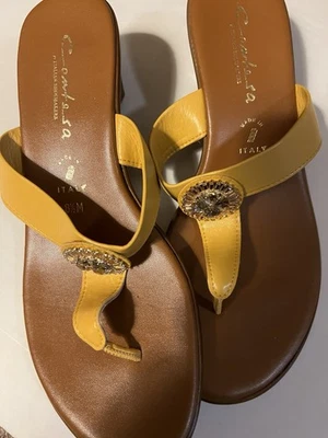 Italian Shoemakers,Contessa, Gold Yellow Wedge Sandals,Bling accent, 8 - Image 1 of 4
