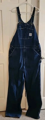 Carhartt R07 DST Carpenter Blue Denim Overalls Bib Mens Size 40x34 Worker Farmer - Image 1 of 4