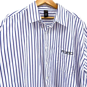 Fubu MENS 2XL PRE-OWNED Striped SS Pocket Tee The Collection Y2K White/Blue/Pink - Picture 1 of 12
