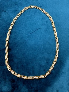 Vintage Gold Tone Rhinestone Necklace Figaro Link Classic 17" - Picture 1 of 5