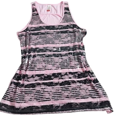 Brillante Lentejuelas Rosa y Negro Encaje Floral Transparente XXL (19) Sin Límites Manga Foto 1 de 4