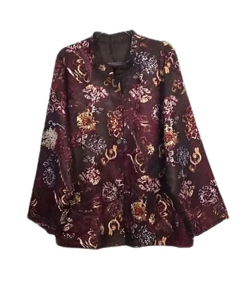 Womens Jacket Sz 4X Reversible Asian Chinese Mandarin Collar Pockets Artsy Tunic - image 1 of 4