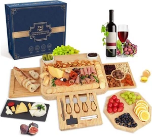 Large Charcuterie Cheese Board and Knife Set,3Drawer Kitchen Charcuterie Platter - Picture 1 of 8