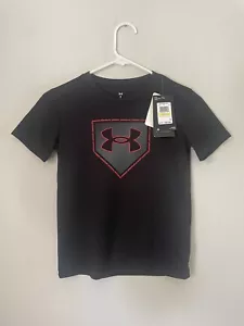 Under Armour Youth Boys Black Athletic T-shirt Logo Size 7 NWT - Picture 1 of 6