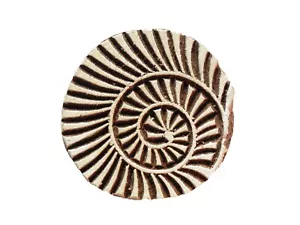 Round Spiral Swirl Shaped 4.8cm Indian Hand Carved Wood Printing Block Stamp - Picture 1 of 3