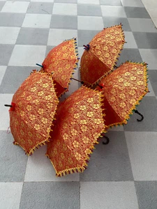 Indian Wedding Decorative Hand Gold Printed Parasol Vintage Sun Shade Umbrellas - Picture 1 of 31