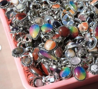 Offer Multistone Gemstone 925 Sterling Silver Plated 100 PCs Assorted Rings Lot - Image 1 of 3