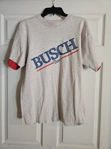 Vintage Busch Beer Oversized Medium T Shirt Double Lined On Cuff Grey Red Blue - Picture 1 of 5