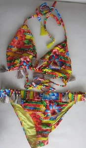 ASOS SWIM Triangle Top Beaded Tassel Floral Sz 14 Top 8 Bikini Bottom NWT Aztec - Picture 1 of 11