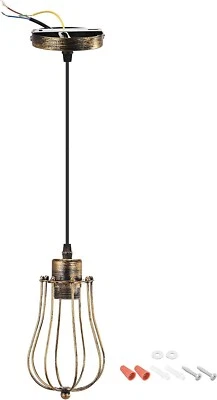 Pendant Light Kit Metal Cage Lampshade Light Socket E26/E27 with 1M Cord Golden - Image 1 of 4