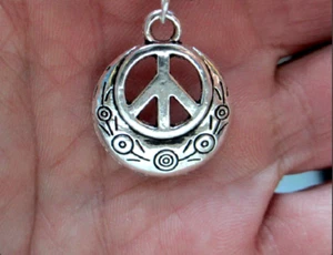 HIPPIE ANTI WAR PEACE SIGN RETRO LOVE Charm On 20" 925 Sterling Silver Necklace - Picture 1 of 8