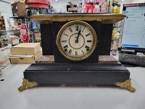 Antique E.N. Welch Black Mantle Clock With Lions Heads And Feet. Untested  - Picture 1 of 20