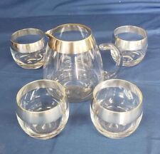 4 Dorothy Thorpe Style Roly Poly Silver Rim Glasses Set with Bar Pitcher ,MCM