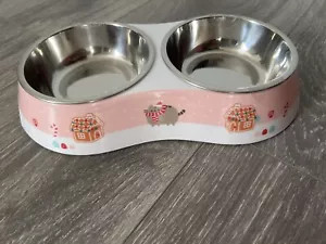 Pusheen Holiday Kitty Double Dish Cat Pet Dog Feeder Food & Water w metal bowls - Picture 1 of 5