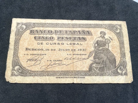 SPAIN - 1937 5 PESETAS Banknote P106 - RARE NOTE - FREE USA SHIPPING!!!! Cover