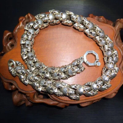 Antiguo brazalete chino tibetano plata tallada a mano calavera suerte, collar, cadena cintura Foto 1 de 4