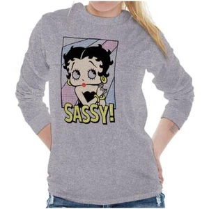 Cute Betty Boop Sassy Retro Pop Art Cartoon Long Sleeve T Shirt Tees For Women - Picture 1 of 9