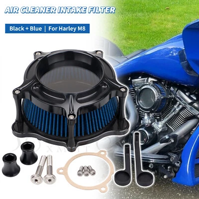Filtro de admisión azul filtro de aire transparente para Harley CVO Road King Glide FLTRK FLTRX Foto 1 de 4