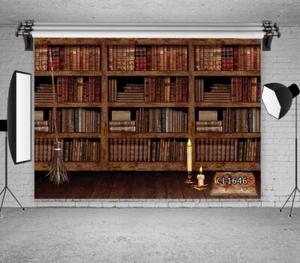 7x5FT Vintage Bookshelf Backdrop Witch Magic Book Background Photography Studio - Picture 1 of 12