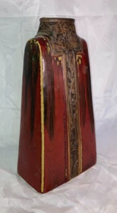 Tapered Pottery Glazed Vase (Red) w/Embossed Leaves & Branches 16" - Picture 1 of 5