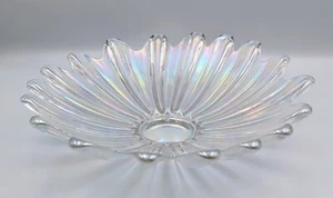 FEDERAL GLASS 1960s MCM Celestial Iridescent Atomic Petals Round Bowl 11" - Picture 1 of 3