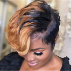 Short Black Brown side fringe Wigs Pixie Cut Afro Wavy Wigs for Women Party Wigs