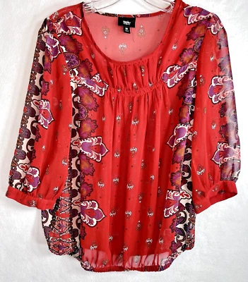 Blusa Mossimo para mujer talla M cintura elástica 3/4 mangas globo cuello redondo transparente Foto 1 de 4
