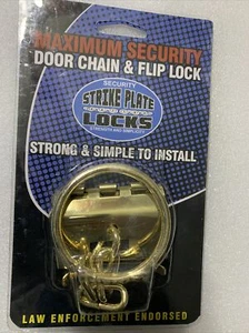 Strike Plate Locks Maximum Security Door Chain & Flip Lock, Gold - Picture 1 of 6