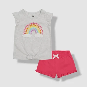Kids Headquarters Kids Girl's Gray Rainbow Tie T-Shirt & Shorts Set Size 6X - Picture 1 of 2