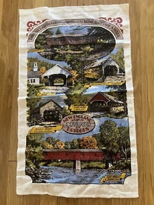 Toalla de té vintage: puentes cubiertos de Nueva Inglaterra lino estampado diseños KayDee de EE. UU. - Imagen 1 de 8