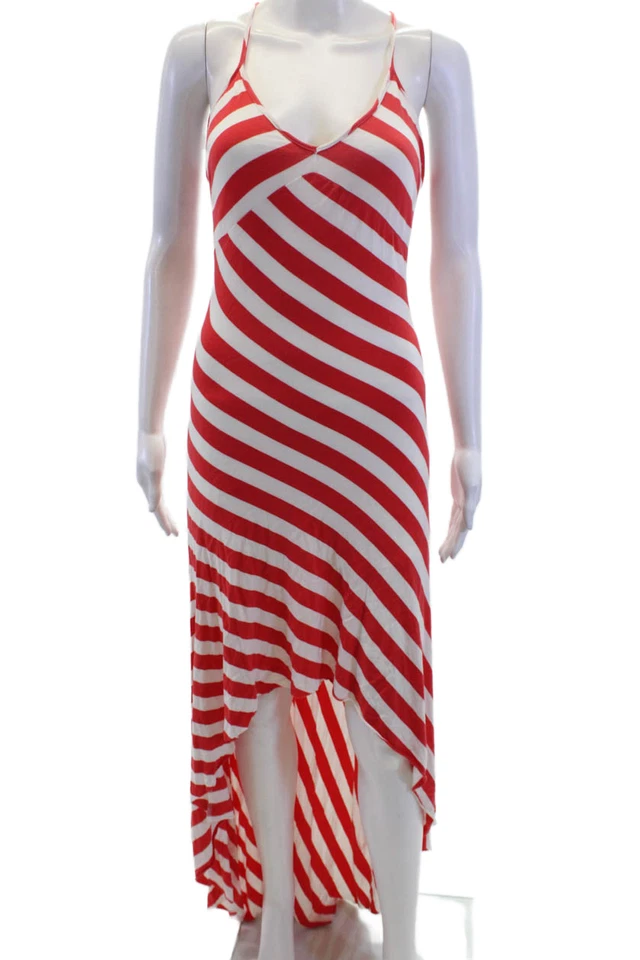 Maxi Vestido Bebe Mujer Halter Top Espalda Baja Rayas Rojo Talla M Foto 1 de 4