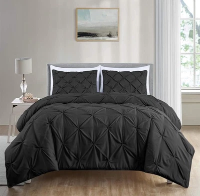 Chezmoi Collection Berlin Black Pinch Pleat Full Comforter Set, 3-Piece (Comf... - Image 1 of 4
