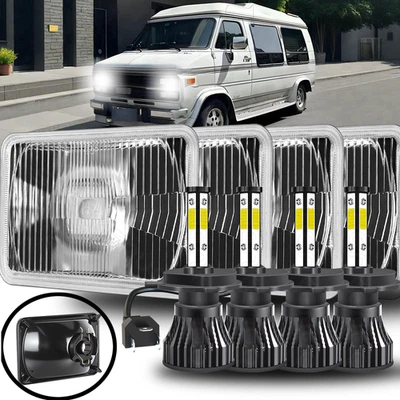 Faros LED cuadrados de vidrio blanco 4x6" para Chevrolet G30 1989 Foto 1 de 4