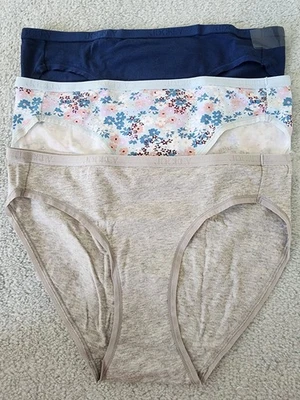 NUEVO CON ETIQUETAS-Bikinis elásticos de algodón orgánico Jockey-paquete de 3 pares-talla pequeña-azul marino/gris Foto 1 de 3