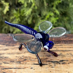 Blaue Glas Libelle Figur mundgeblasene Skulptur | Murano Stil Glas Insekten Dekor - Bild 1 von 10
