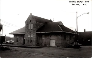 Railroad Train Station Depot Salina, KS Kansas Vintage Cars Postcard MO Pac RR - Picture 1 of 2
