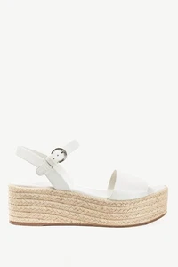 Prada Bianco Vitello Montana Leather Espadrille Wedge Sandals, Size US 9 - Picture 1 of 10
