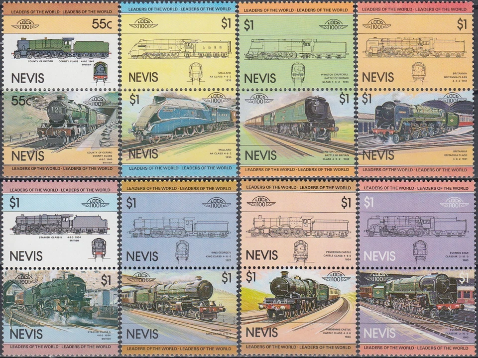 尼维斯铁路机车 I 1983 年全新邮票-9,60 欧元 — 第 1/1 张图片