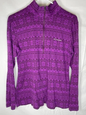 Columbia 套衫女式大号紫色几何阿兹特克半拉链毛衣  — 第 1/4 张图片