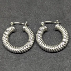 925 Sterling Silver Thick Twisted Spiral Hoop Earrings - Picture 1 of 9