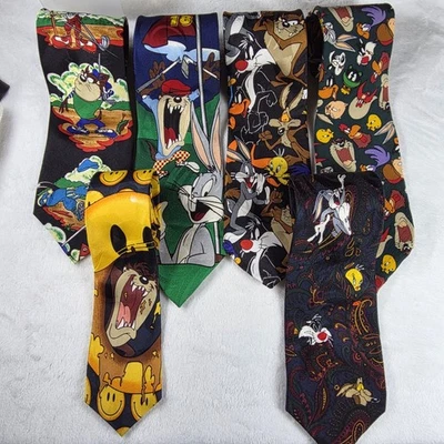 Corbatas vintage de seda y poliéster de personajes de Looney Tunes años 90 - Lote de 6 Foto 1 de 4