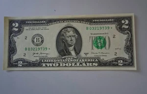 Low 160K Run GEM UNC 2017 A $2.00 Star Note with very Fancy Serial number - Picture 1 of 4