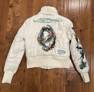 Y2K Vintage Ed Hardy by Christian Audigier bestickte Daunen gefütterte Bomberjacke - Bild 1 von 24