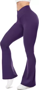 Flare Leggings for Women with Tummy Control, V Crossover High Waisted Yoga Pants - Picture 1 of 12