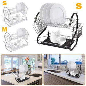 Multi-function 2-Tier Stainless Steel Dish Drying Rack Kitchen Storage US STOCK - Picture 1 of 14