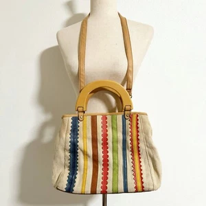 Relic Y2K Striped Canvas Wood Handle Crossbody Tan Multicolor - Picture 1 of 15