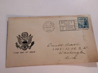 Vintage FDC First Day Cover 5c United States Eagle Detroit Michigan 1933 - Image 1 of 2