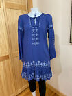 Wesport Women Summer Dress Blue S SP  Long Sleeves thin Cool Embroidered Ky Hole