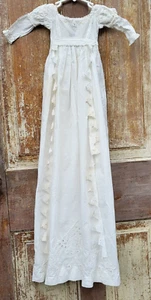 Rare Heirloom Antique Muslin Christening Gown Handmade with Lavish Embroidery - Picture 1 of 10